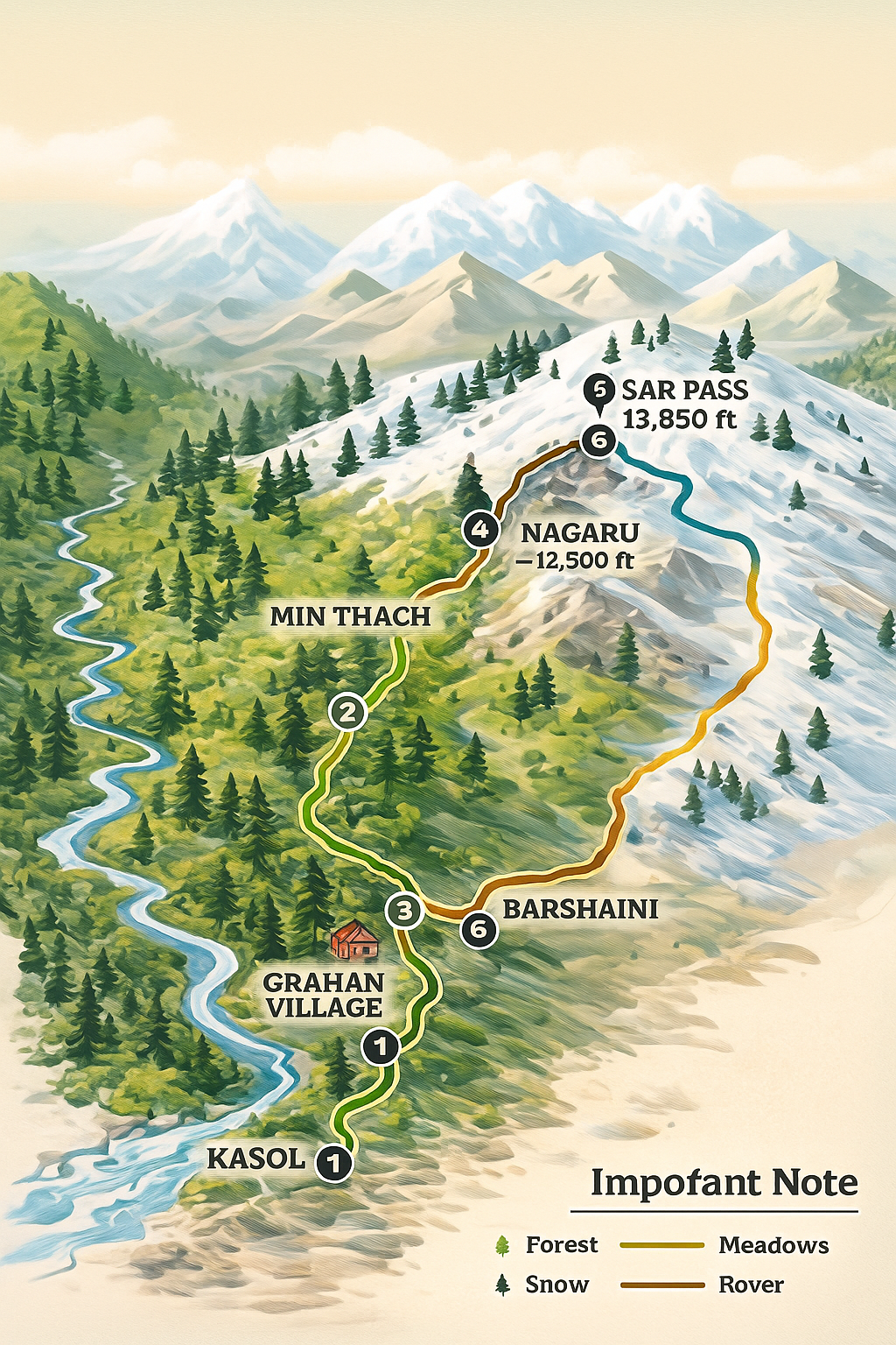 Sar Pass Trek Map