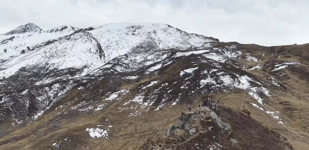 Snow covered Pangarchulla peak close view
