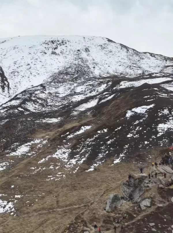 Snow covered Pangarchulla peak close view
