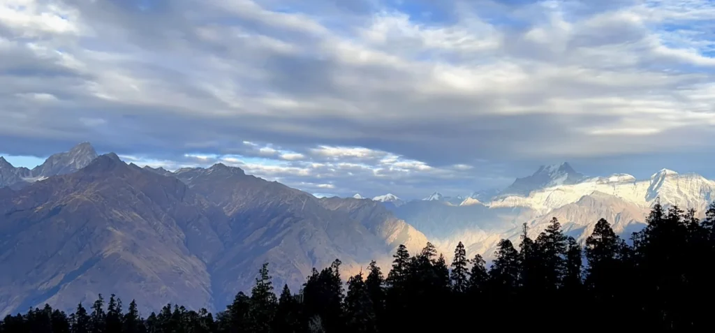 Snow capped Garhwal Himalayan peaks view